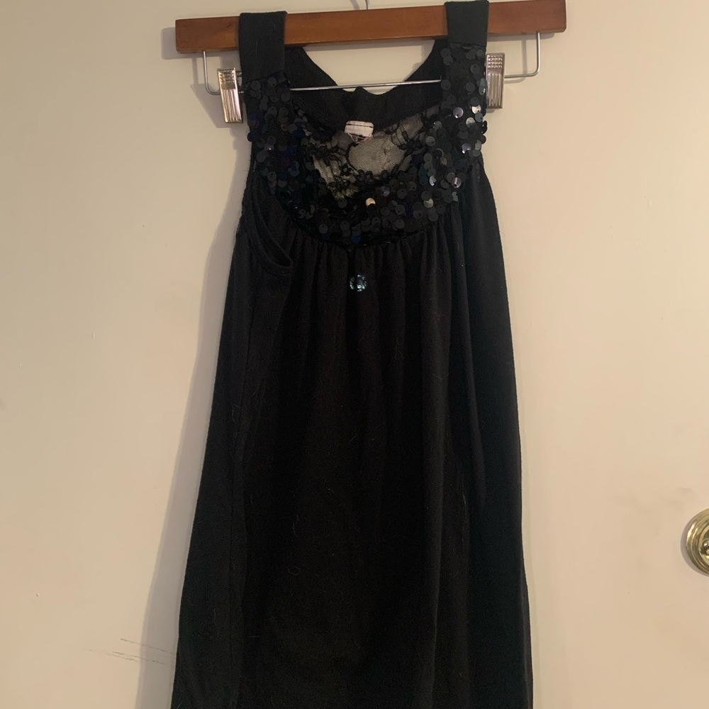 Black cocktail tank top, lace and sequins